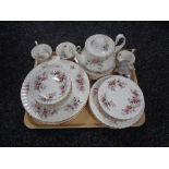 A tray of forty pieces of Royal Albert Lavender Rose tea and dinner china,