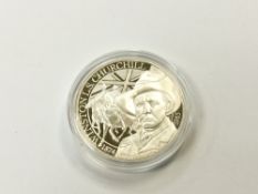 A silver proof coin, Winston Churchill, Service in South Africa,