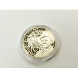 A silver proof coin, Winston Churchill, Service in South Africa,