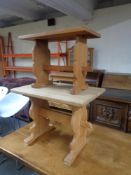 Two blonde oak refectory coffee tables