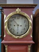 An antique continental painted longcase clock (no pendulum and weights)