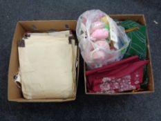 Two boxes of material, clothing,