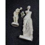 A painted chalk figure - Venus and one other figure, Parian bust.
