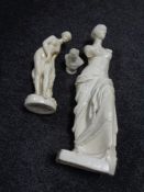 A painted chalk figure - Venus and one other figure, Parian bust.