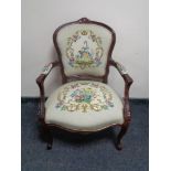 A stained beech framed salon armchair