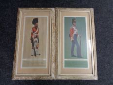 A pair of cream and gilt framed M Greensmith colour prints depicting a private of the 17th regiment