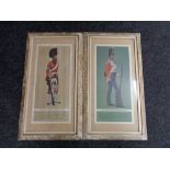 A pair of cream and gilt framed M Greensmith colour prints depicting a private of the 17th regiment