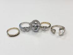 Five silver dress rings