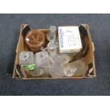 A box of glass ware, decanters,