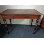 A late 19th century inlaid rosewood writing desk on turned legs