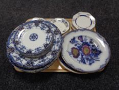 A tray of antique and later tea and dinner ware,