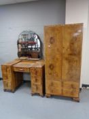 A three piece 1930's burr walnut bedroom suite