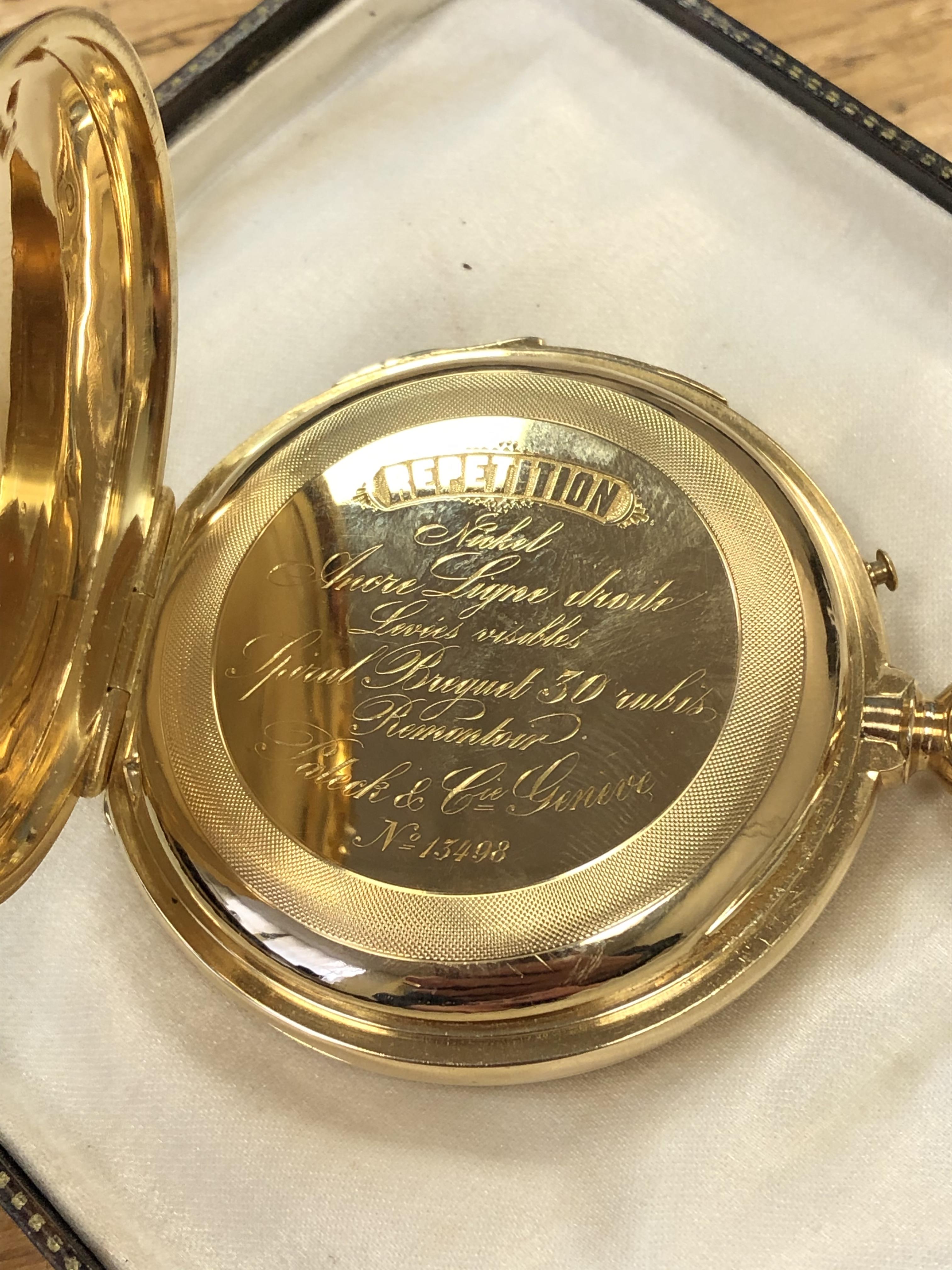An 18ct gold full hunter quarter-repeating pocket watch signed Pateck & Cie, - Image 4 of 4