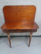 A Victorian mahogany D-shaped tea table on tapered legs (a/f)