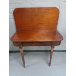 A Victorian mahogany D-shaped tea table on tapered legs (a/f)