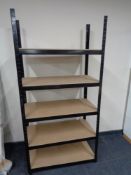 Set of five tier metal framed storage shelves