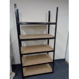 Set of five tier metal framed storage shelves