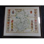 A framed J. Blaeu limited edition 1645 map of Cambridgeshire with hand colours, 17/100.