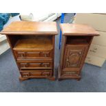 A stained beech three drawer chest and a bedside stand