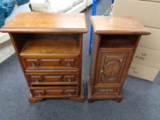 A stained beech three drawer chest and a bedside stand