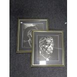 Two black and white prints of tribal gentlemen signed DMR