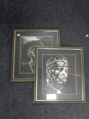 Two black and white prints of tribal gentlemen signed DMR