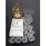 A tray of glass ware, crystal vases, Italian Bromioli whisky tumblers, boxed Doulton vase,