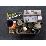 A box of West German vase, mobile phones, binoculars,