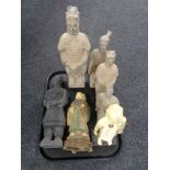 A tray of seven Oriental figures - Pottery,
