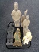 A tray of seven Oriental figures - Pottery,