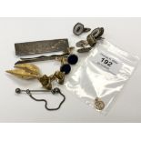 A silver bar brooch and tie clip, costume jewellery,