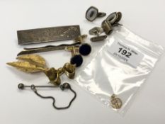 A silver bar brooch and tie clip, costume jewellery,