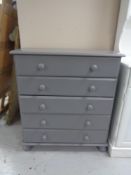 A painted five drawer pine chest CONDITION REPORT: 83cm wide by 38cm deep by 92cm