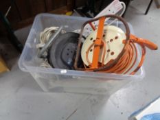 A box of electrical cables and extension leads