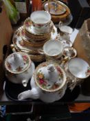 A tray of Royal Albert Old Country Roses tea china and dinner ware