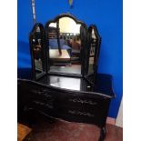 A decorative painted two drawer continental style chest and triple mirror