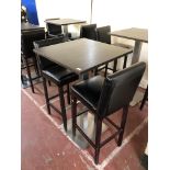 A single poser bar table together with a pair of black leather bar stools (3)