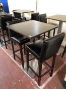 A single poser bar table together with a pair of black leather bar stools (3)