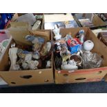 Two boxes of china, ornaments, figures,