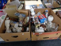 Two boxes of china, ornaments, figures,