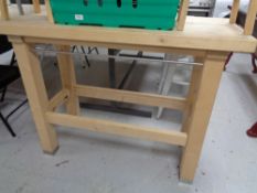 A solid beech kitchen stand and a pair of stools