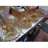 Four large gilt metal ceiling lights and a further drop and mall light fitting CONDITION