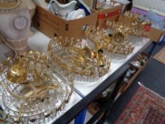 Four large gilt metal ceiling lights and a further drop and mall light fitting CONDITION