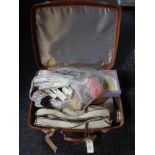 A vintage Antler bag of knitting accessories, wool,