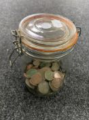 A jar of a quantity of antique British copper coins