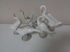 Four Lladro geese and another by Nao (5)