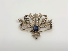 A fine late Victorian diamond and sapphire bar brooch, length 3.