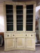 A 19th century painted house keeping cabinet fitted with three drawers on curved base,