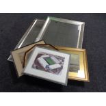 Two silvered framed overmantel mirrors together with an early twentieth century watercolour