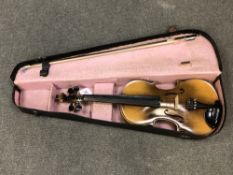 An early 20th century German violin with bow in case